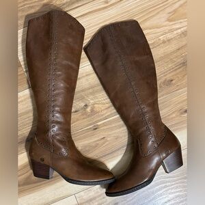 BORN Studded Cognac Leather Heeled Boots Size 10